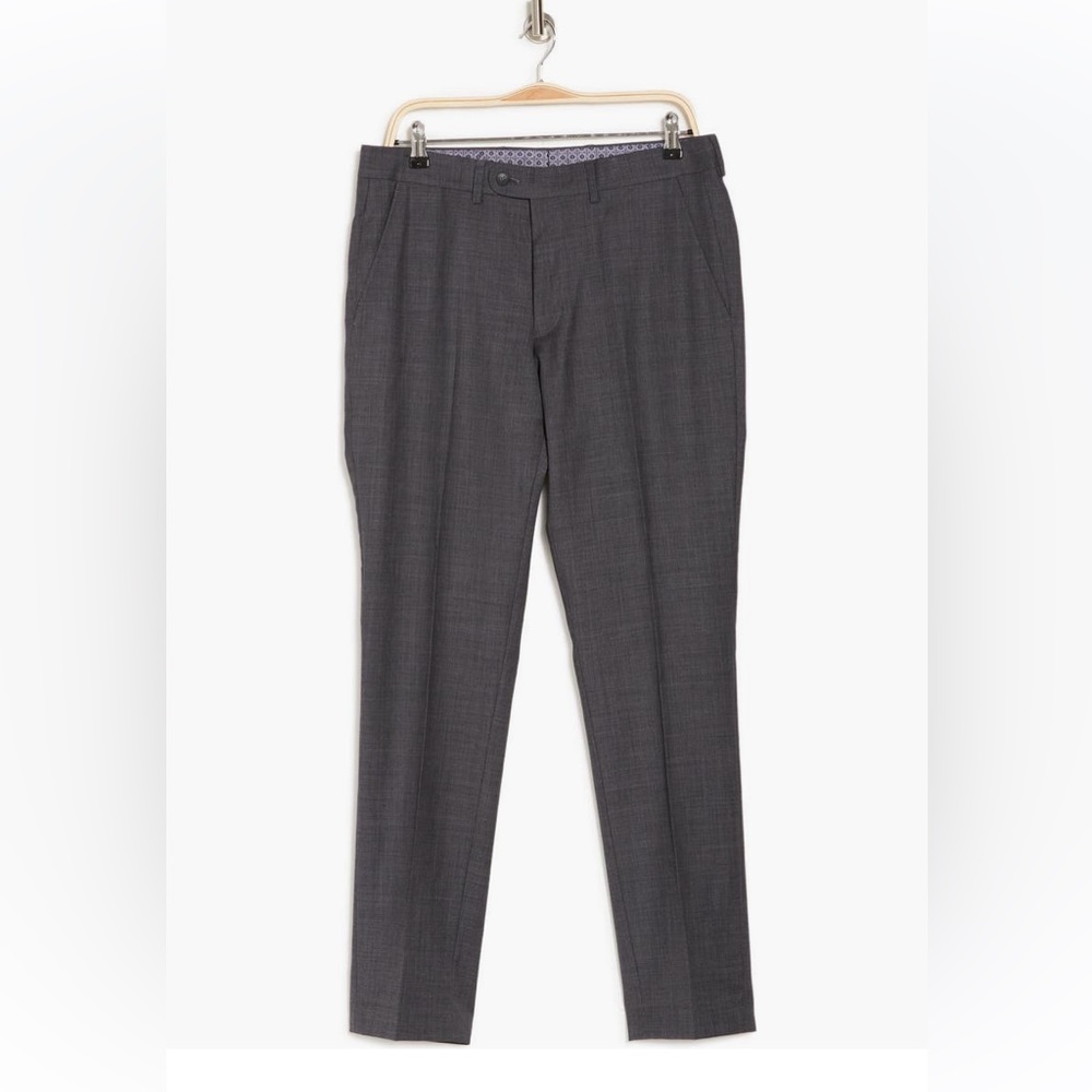 Original Penguin Charcoal Solid Wool Blend Trim Fit Suit Trousers 34x34